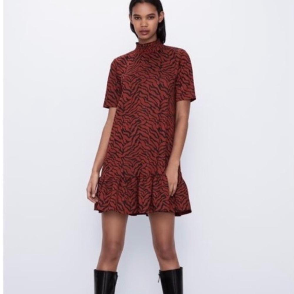 Zara red zebra mini dress NWT